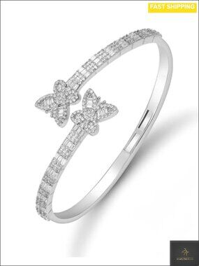 Gold Plated CZ Cuff Bracelet Hip Hop Butterfly Bangle